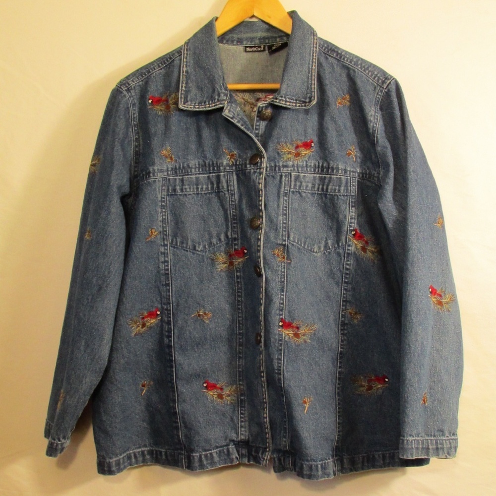 Northcrest Blue Vintage Jean Jacket with Embroidered Birds
